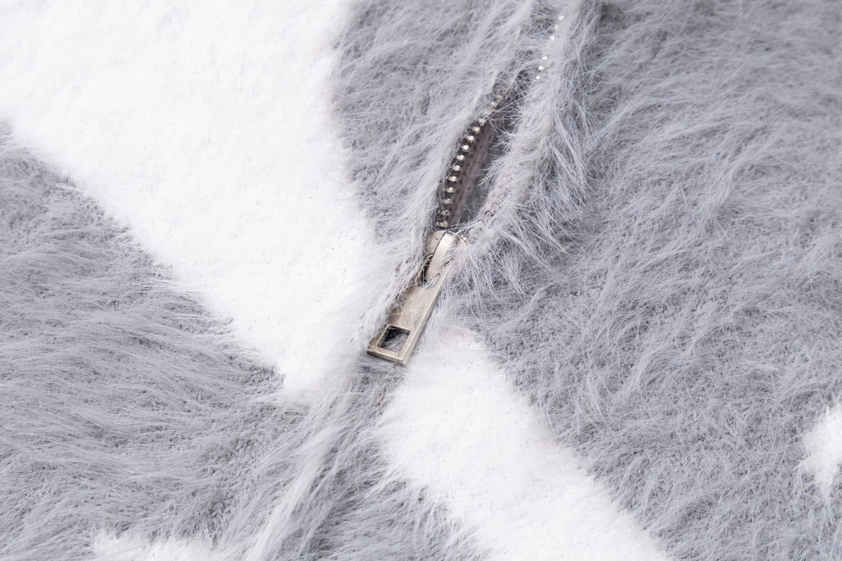 Mythical Beast & Cross Graphic Fuzzy Zip-Up Hooded Sweater