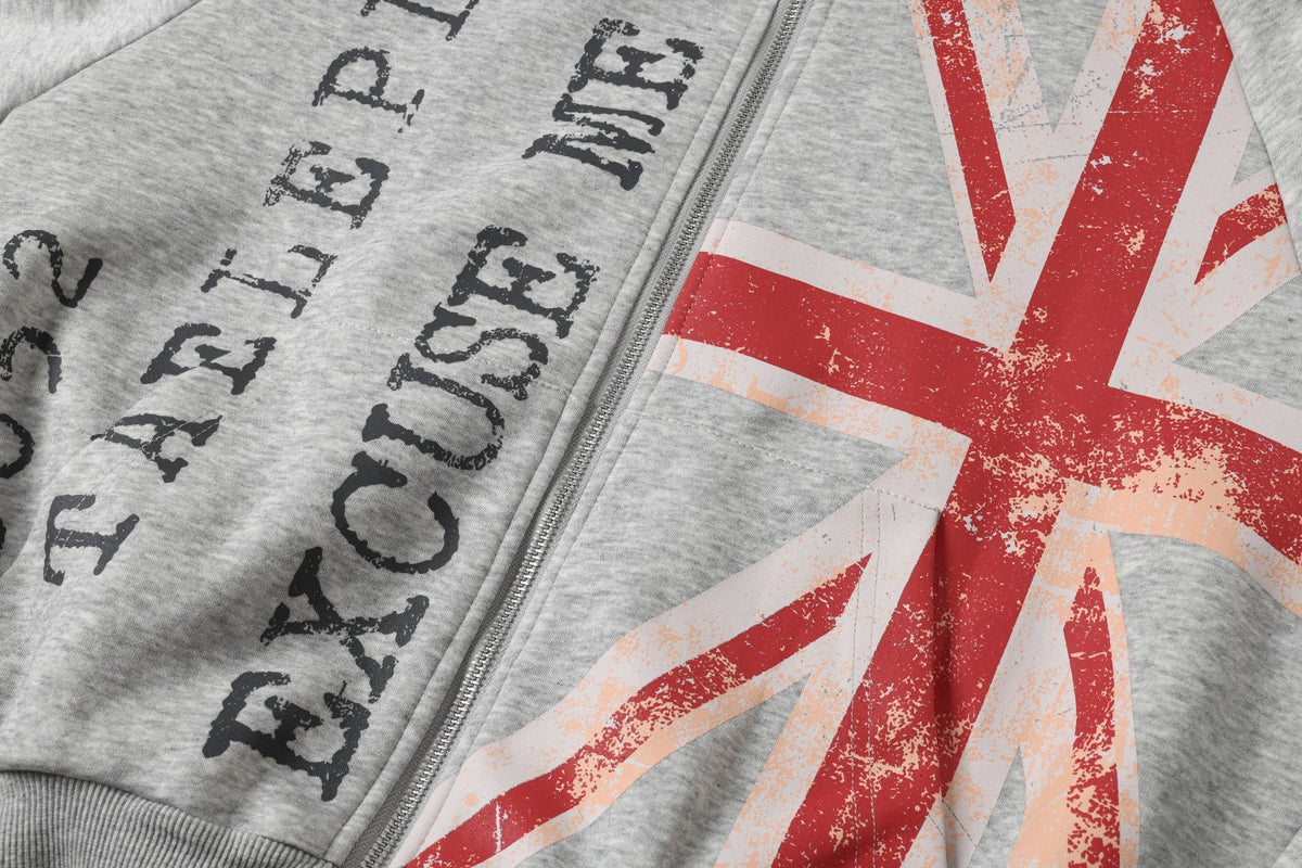 Vintage Union Jack Faux Fur Trim Zip Up Hoodie