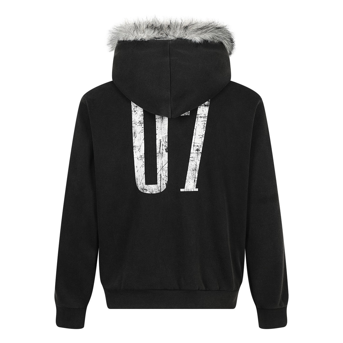 Music Note Vintage Letter Print Furry Trim Zip Up Hoodie