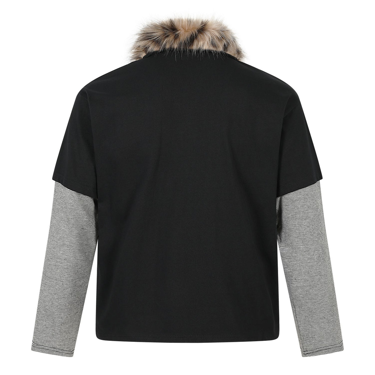 Faux Fur Collar Fake Two-Piece Embroidered Long Sleeve Polo