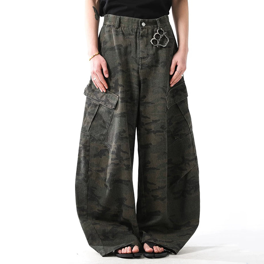 Camo Wide-Leg Cargo Pants