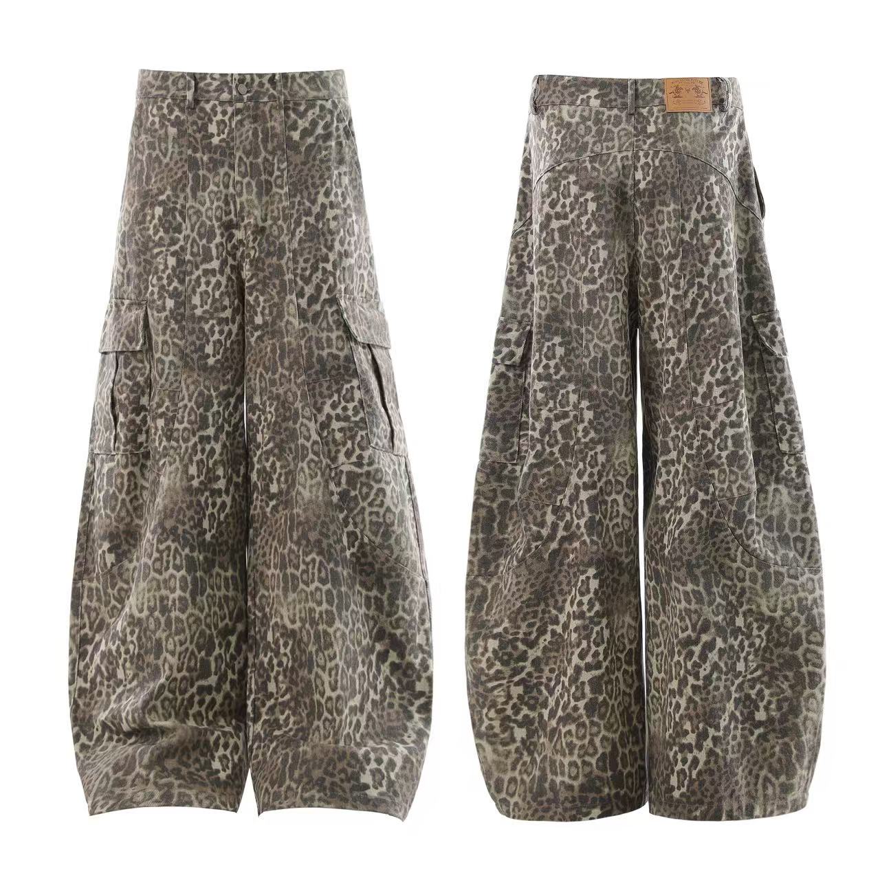 Leopard Print  Wide-Leg Baggy Jeans