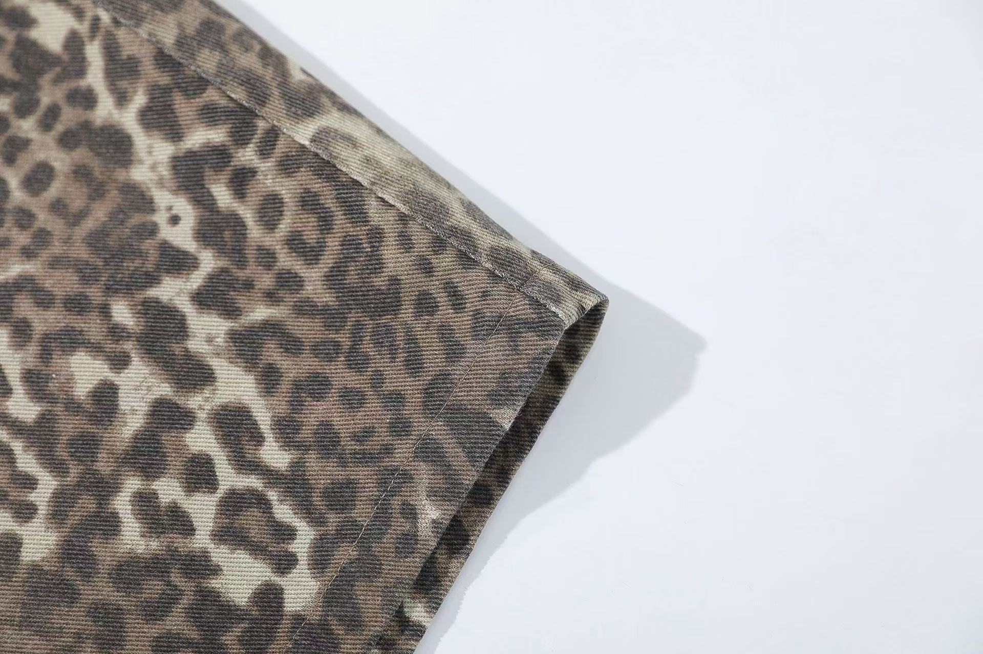 Leopard Print  Wide-Leg Baggy Jeans