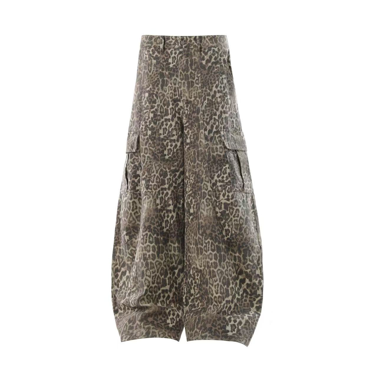 Leopard Print  Wide-Leg Baggy Jeans