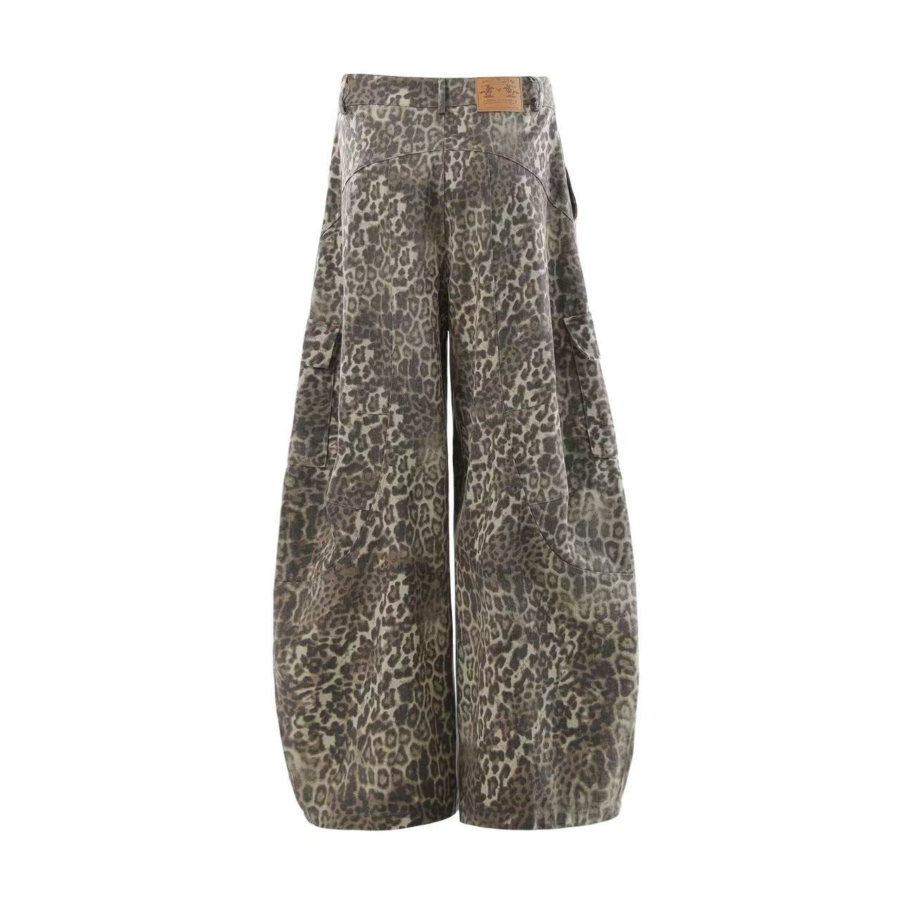 Leopard Print  Wide-Leg Baggy Jeans