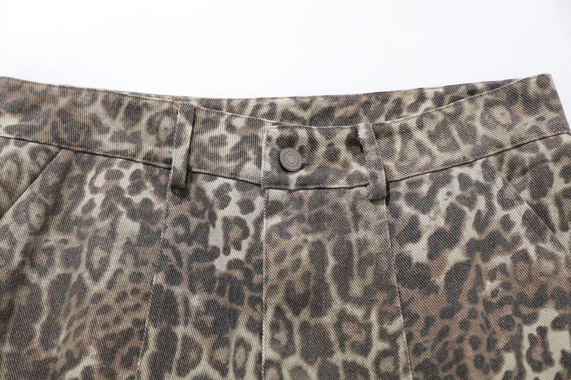 Leopard Print  Wide-Leg Baggy Jeans