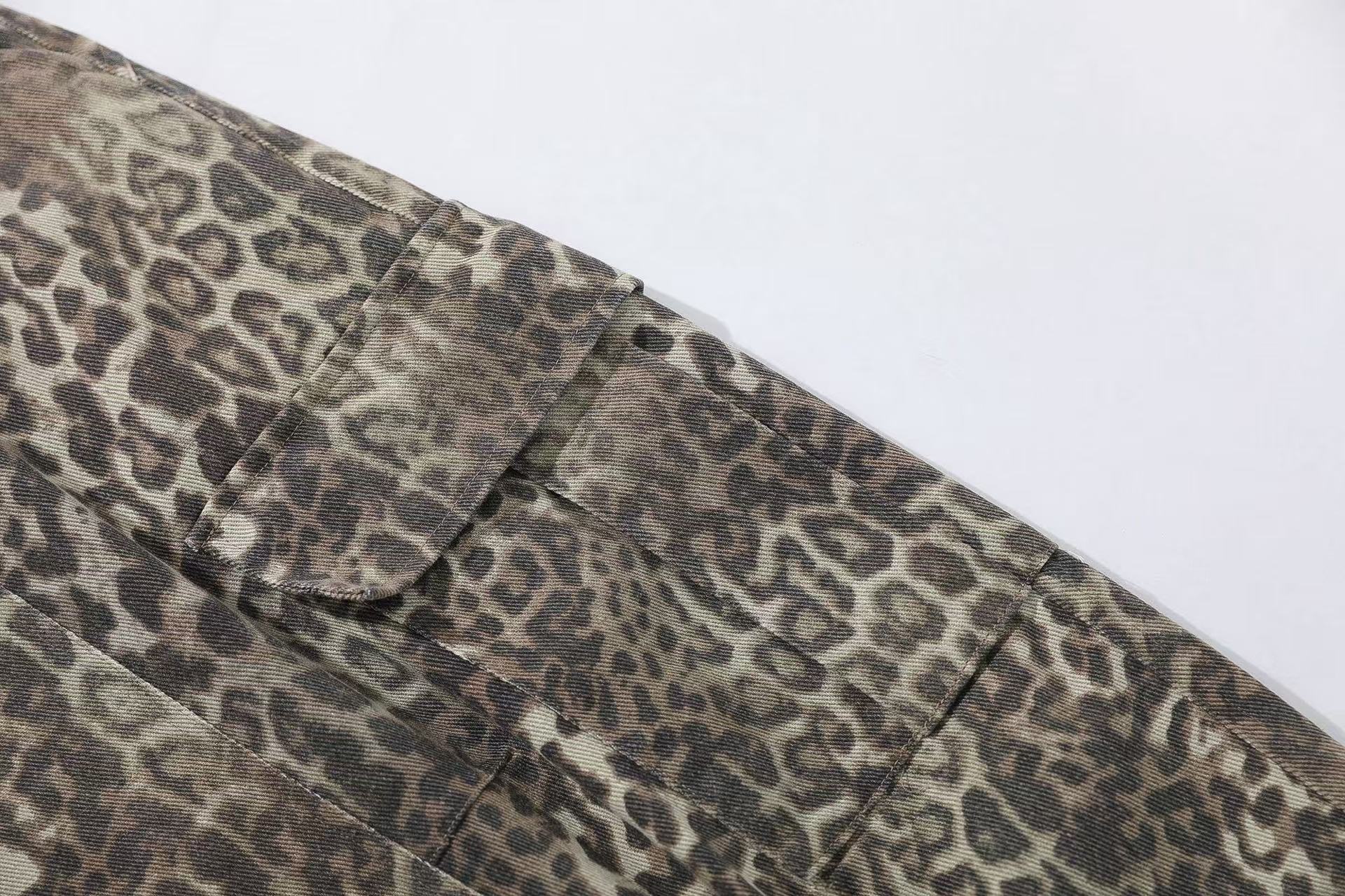 Leopard Print  Wide-Leg Baggy Jeans