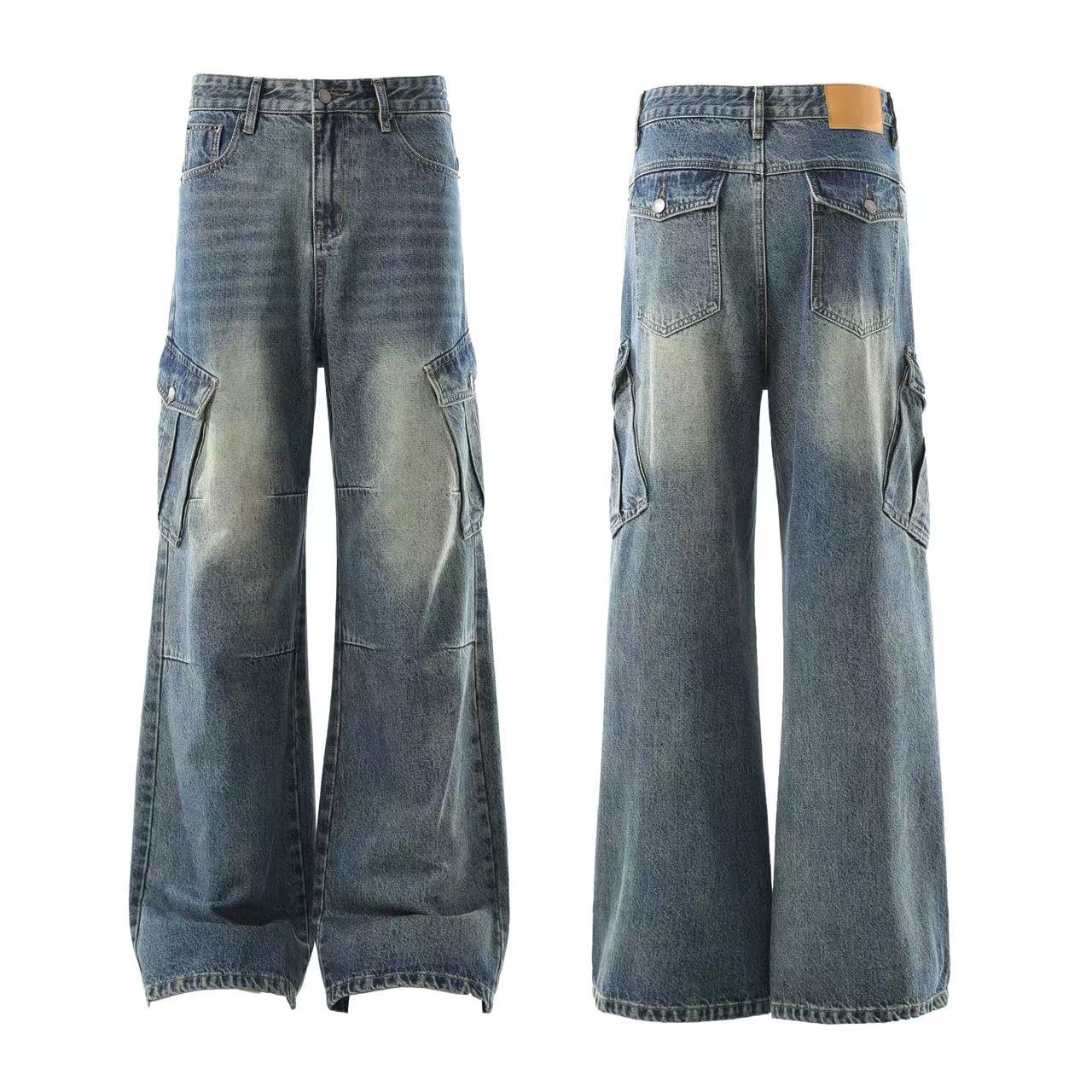 Distressed Wide-Leg Jeans
