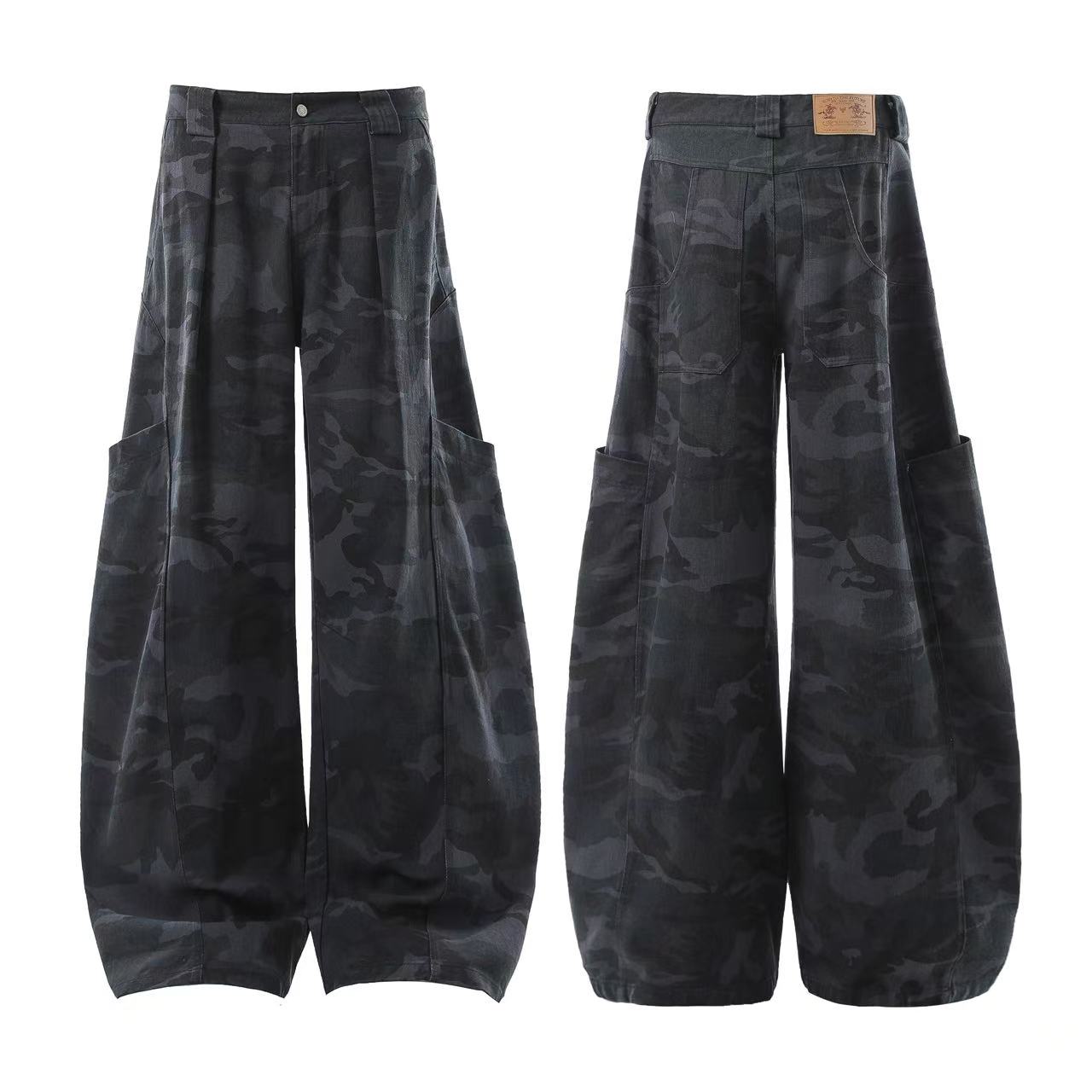 Camo Wide-Leg Cargo Pants