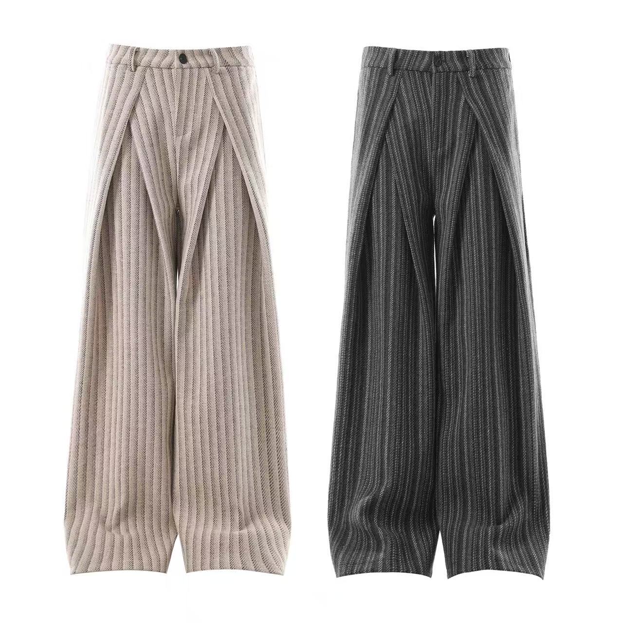 Striped Casual Wide-Leg Suit Pants