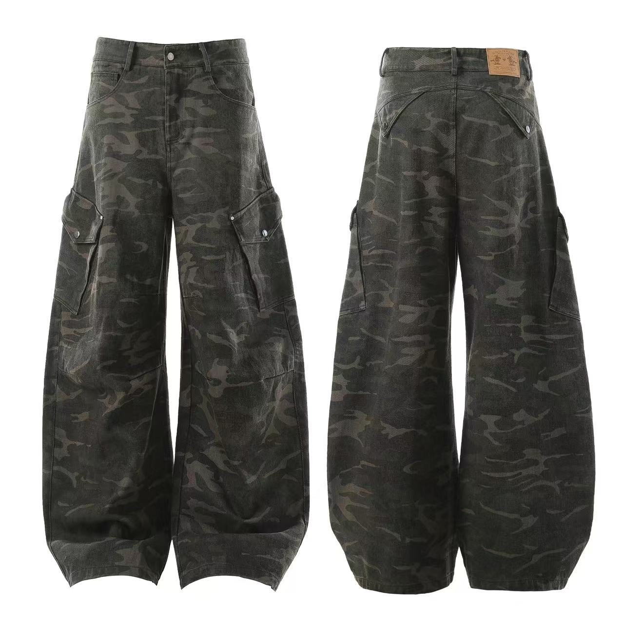 Camo Wide-Leg Cargo Pants