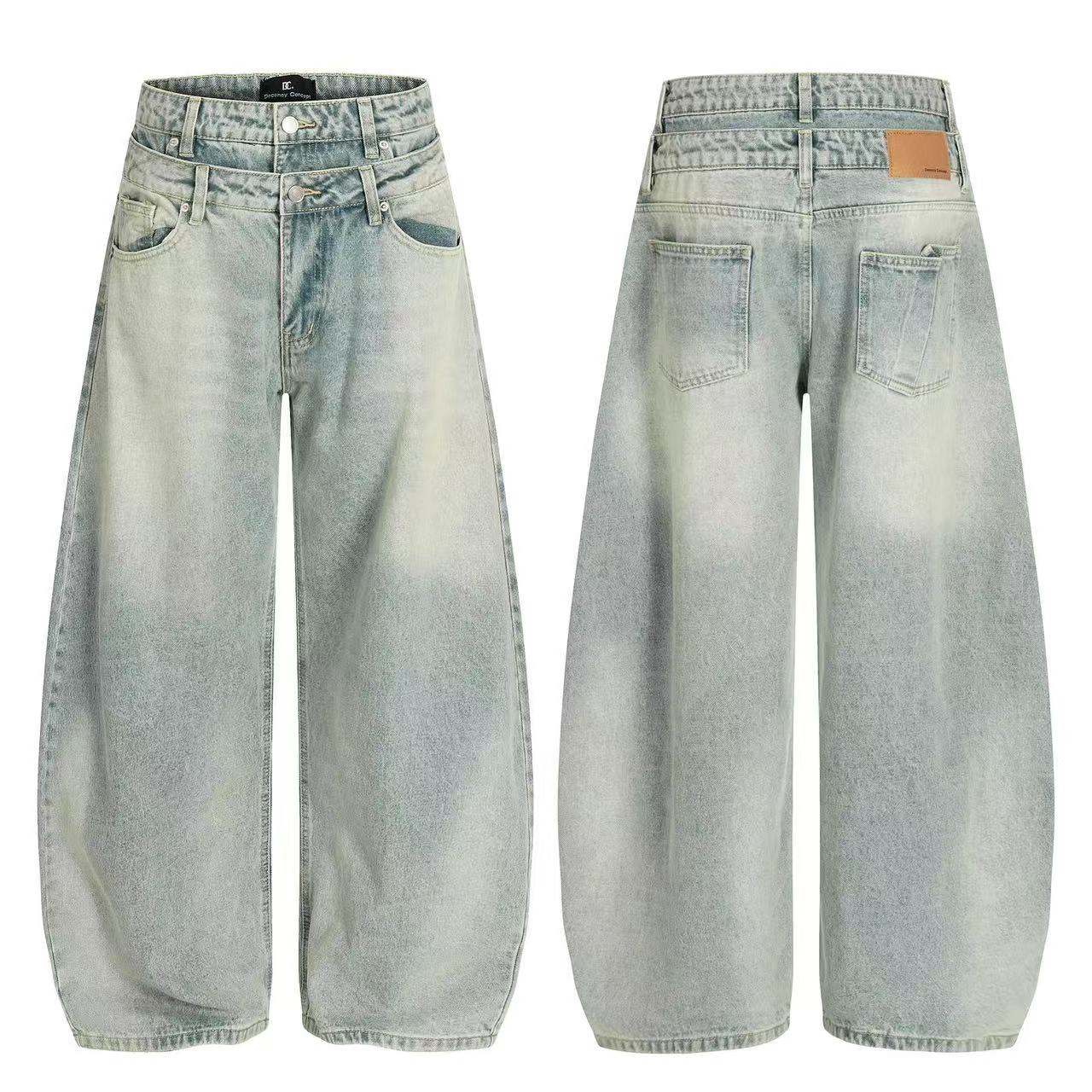 Retro Washed Wide-Leg Baggy Jeans