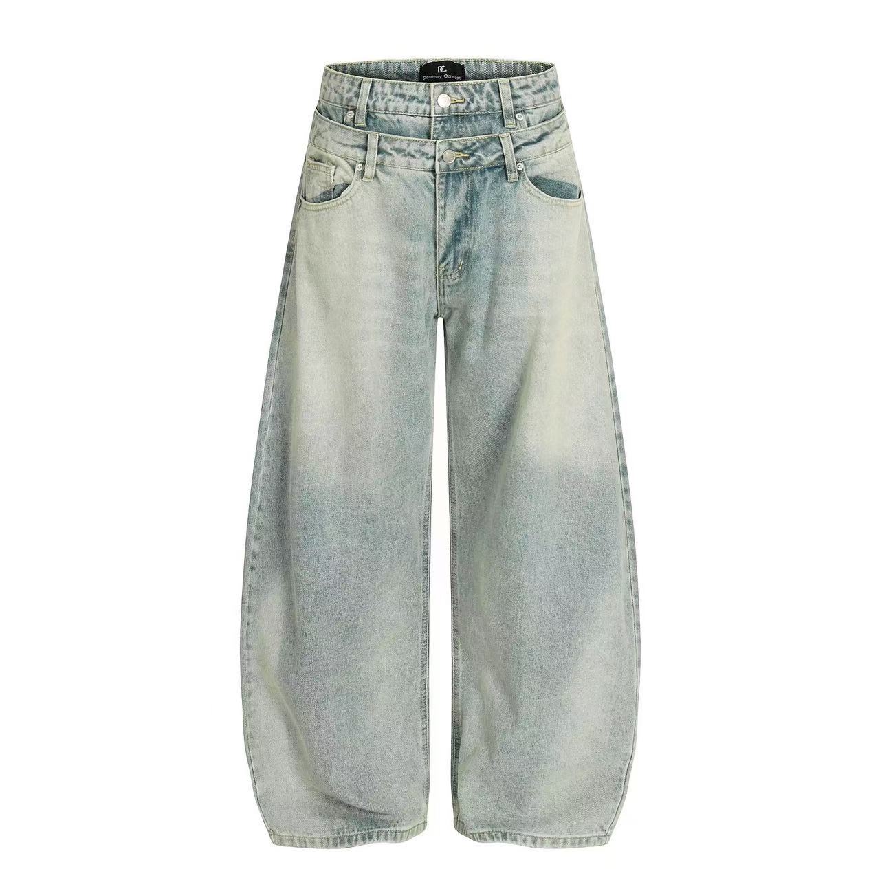 Retro Washed Wide-Leg Baggy Jeans