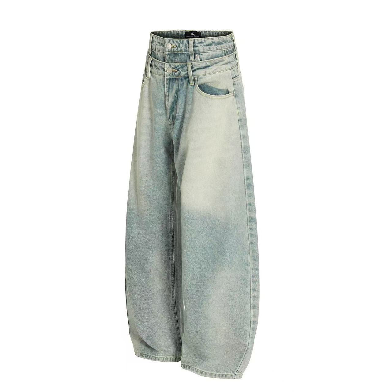 Retro Washed Wide-Leg Baggy Jeans