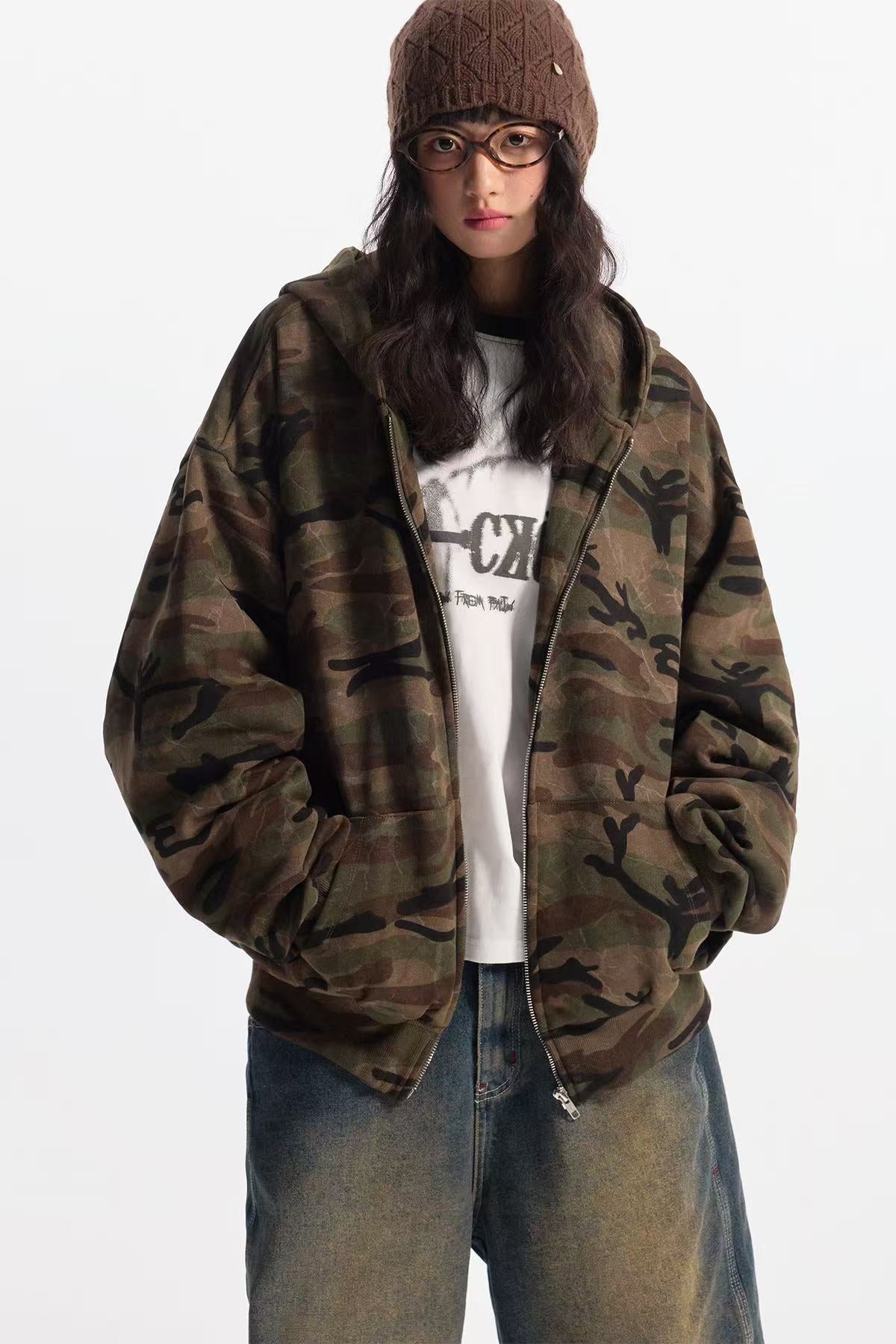Street Style Camo Zip-Up Hoodie