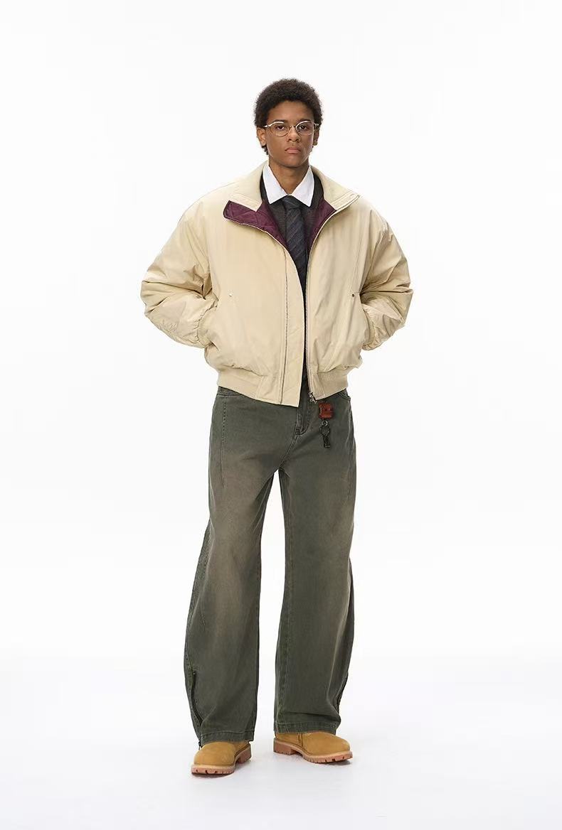 Stand-collar deconstructed bomber jacket