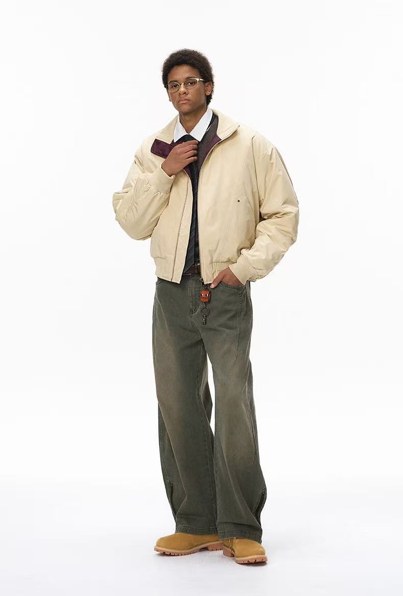 Stand-collar deconstructed bomber jacket