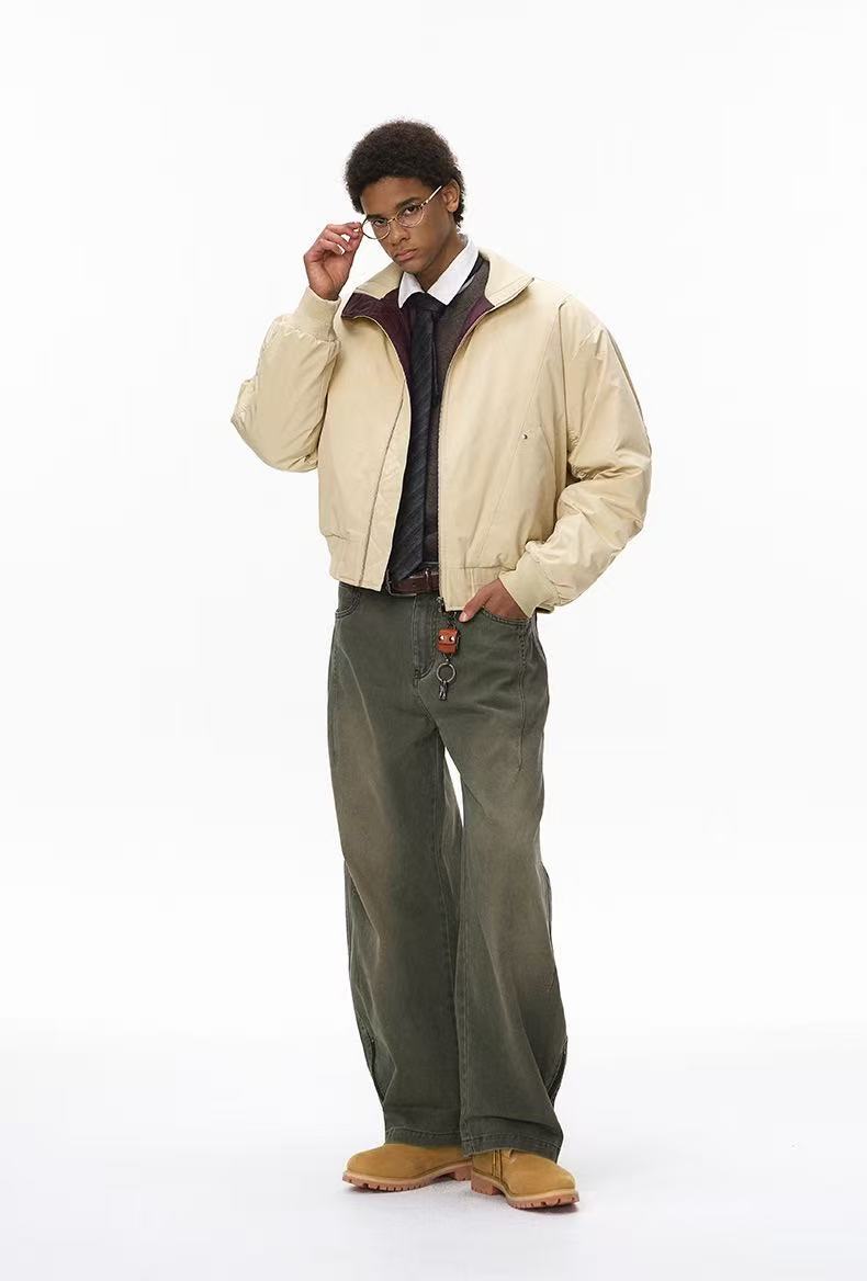 Stand-collar deconstructed bomber jacket