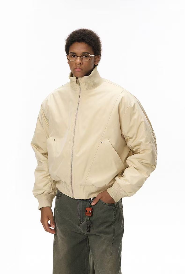 Stand-collar deconstructed bomber jacket