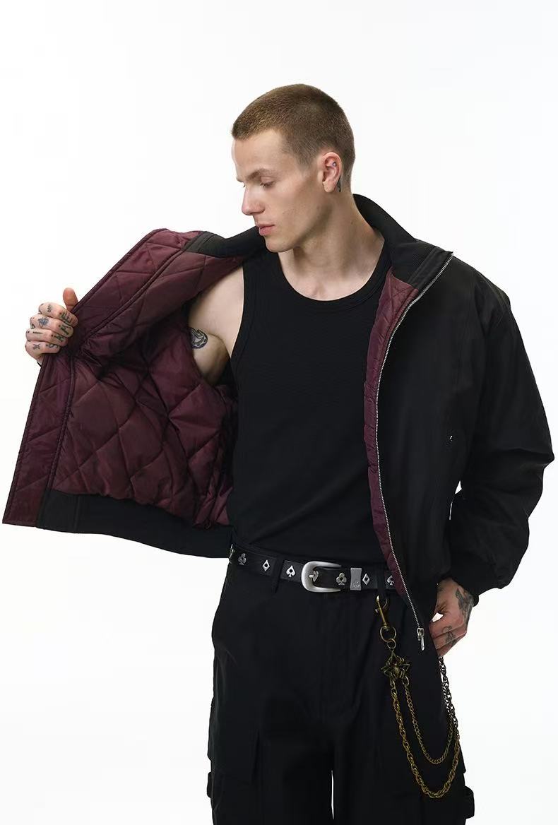 Stand-collar deconstructed bomber jacket