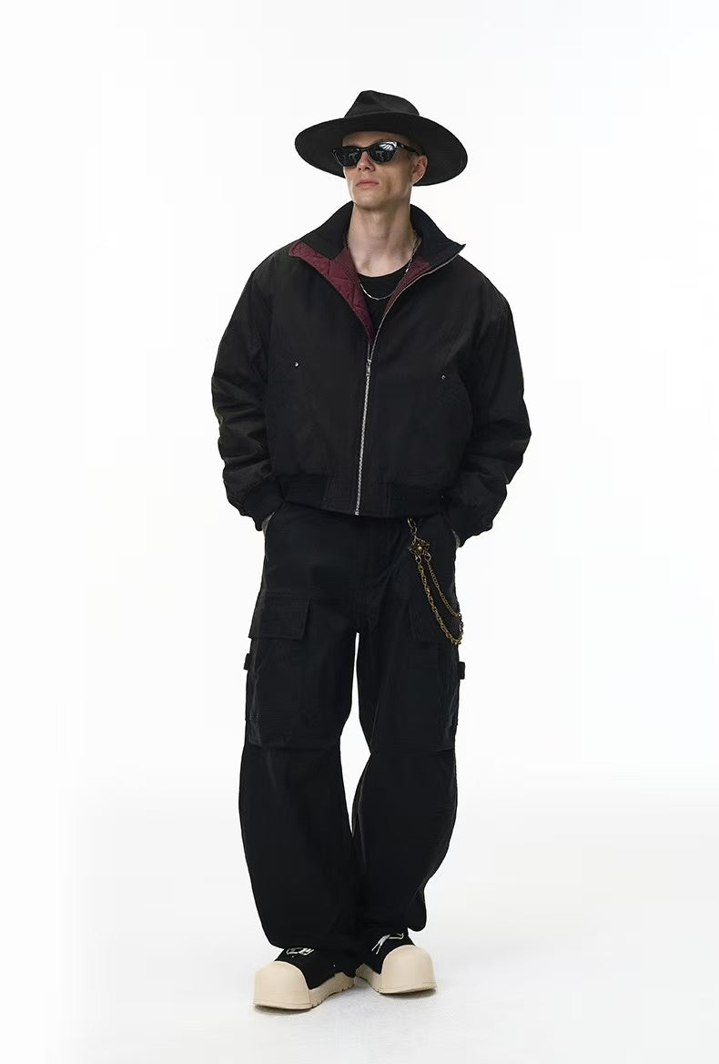Stand-collar deconstructed bomber jacket