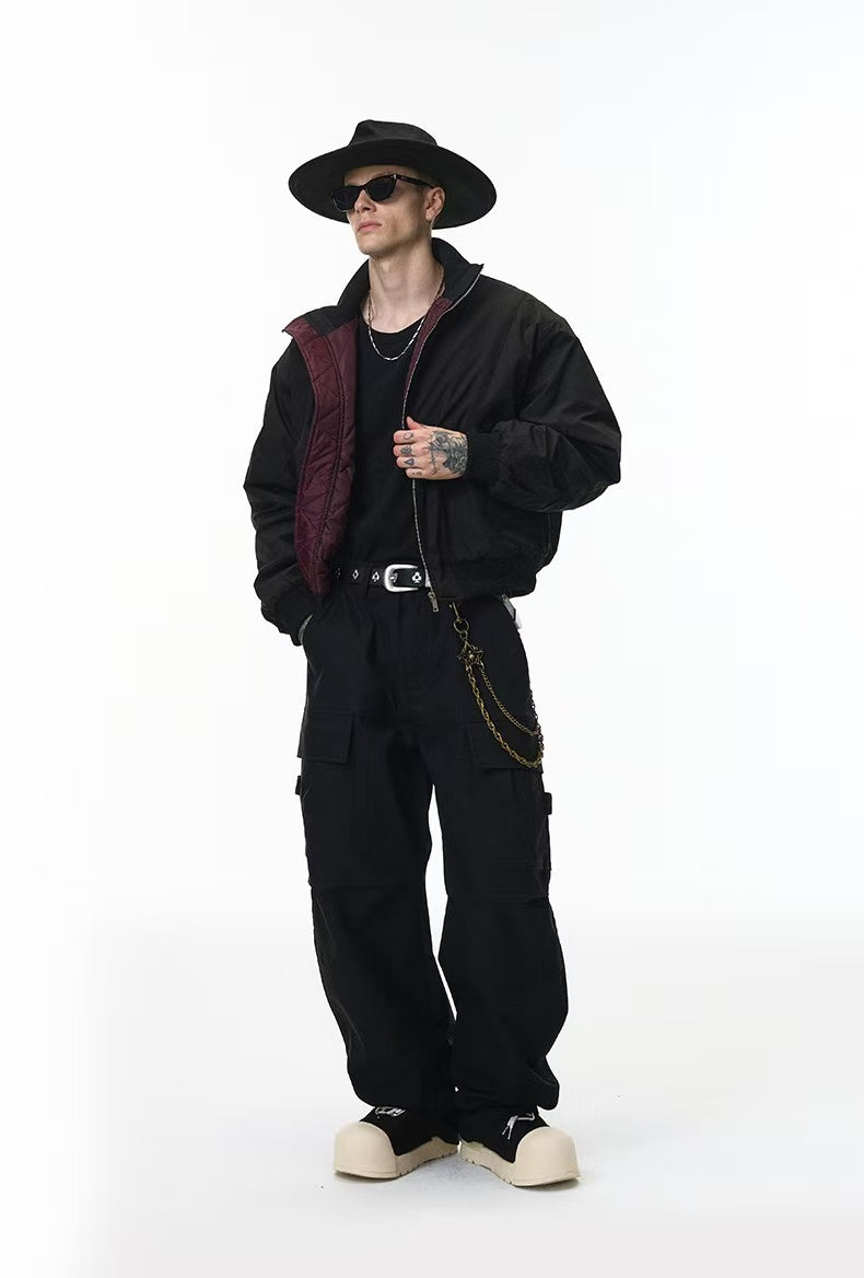 Stand-collar deconstructed bomber jacket