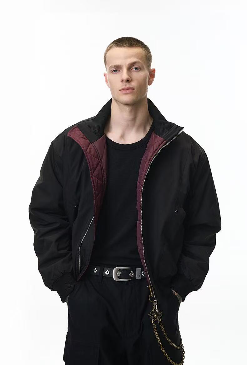 Stand-collar deconstructed bomber jacket