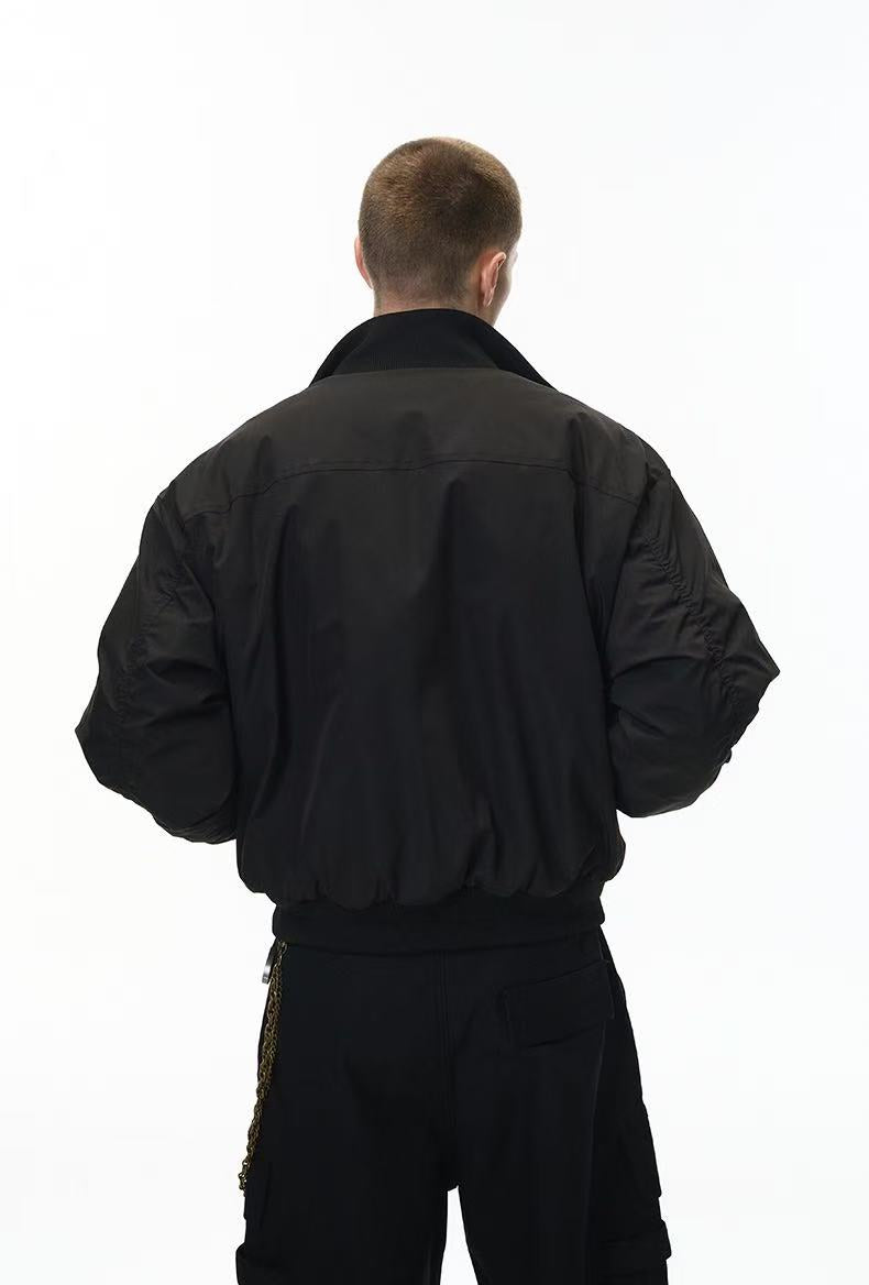 Stand-collar deconstructed bomber jacket