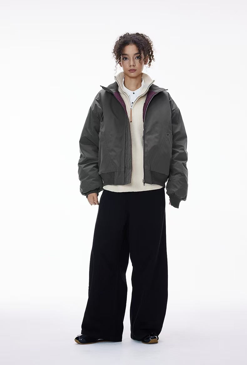 Stand-collar deconstructed bomber jacket