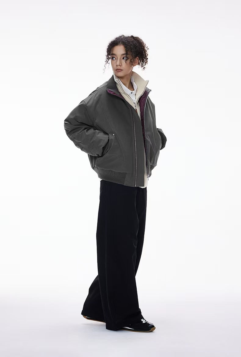Stand-collar deconstructed bomber jacket
