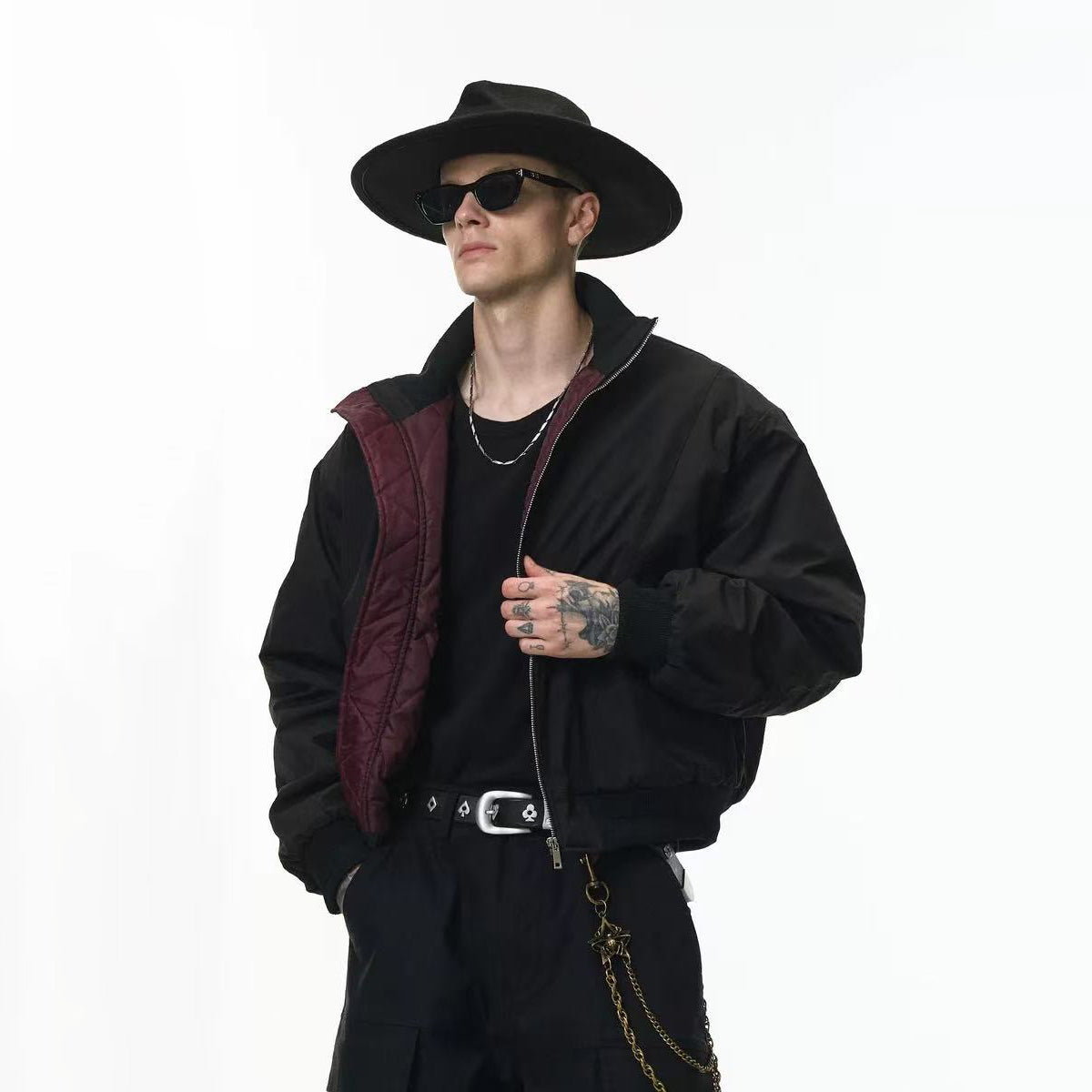 Stand-collar deconstructed bomber jacket