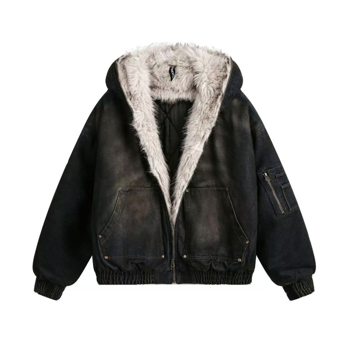 Vintage Washed Sherpa-Lined Denim Jacket