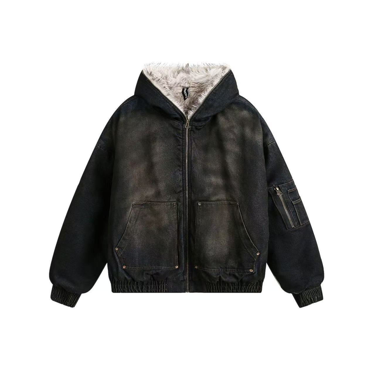 Vintage Washed Sherpa-Lined Denim Jacket