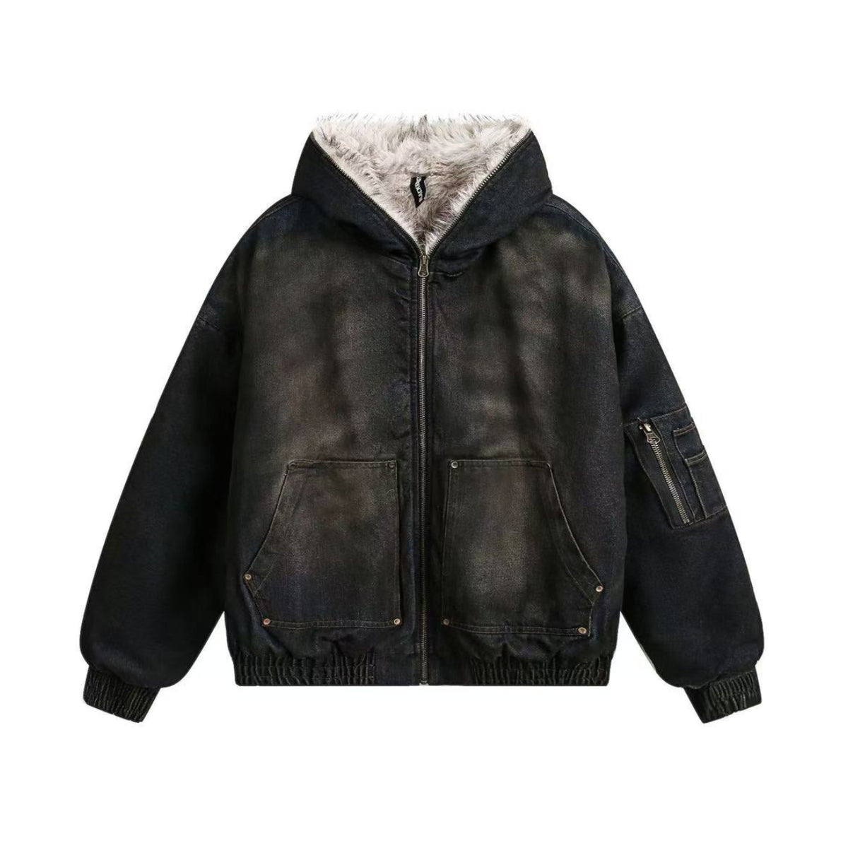 Vintage Washed Sherpa-Lined Denim Jacket