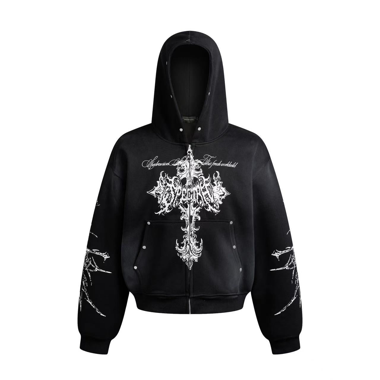 Wasteland Style Dirty Washed Zip-Up Hoodie