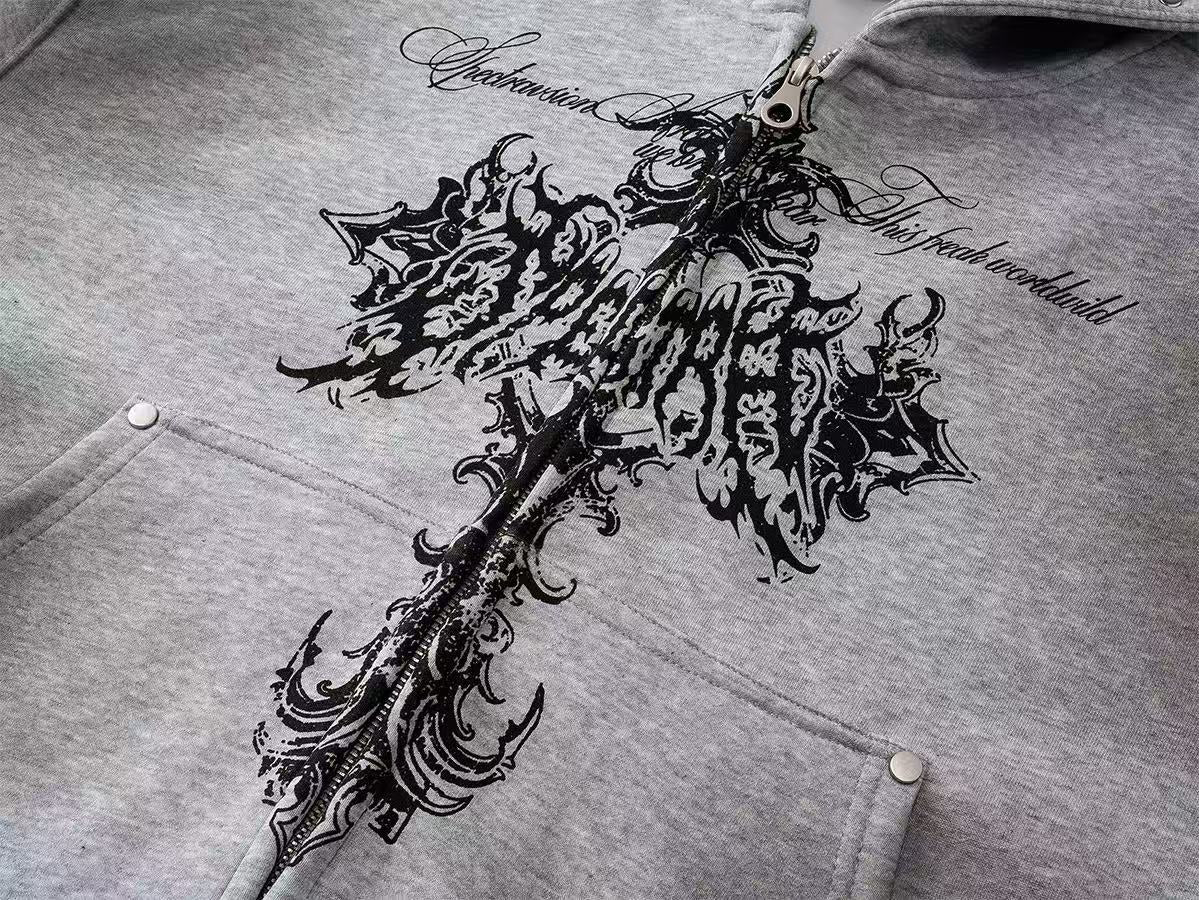 Wasteland Style Dirty Washed Zip-Up Hoodie