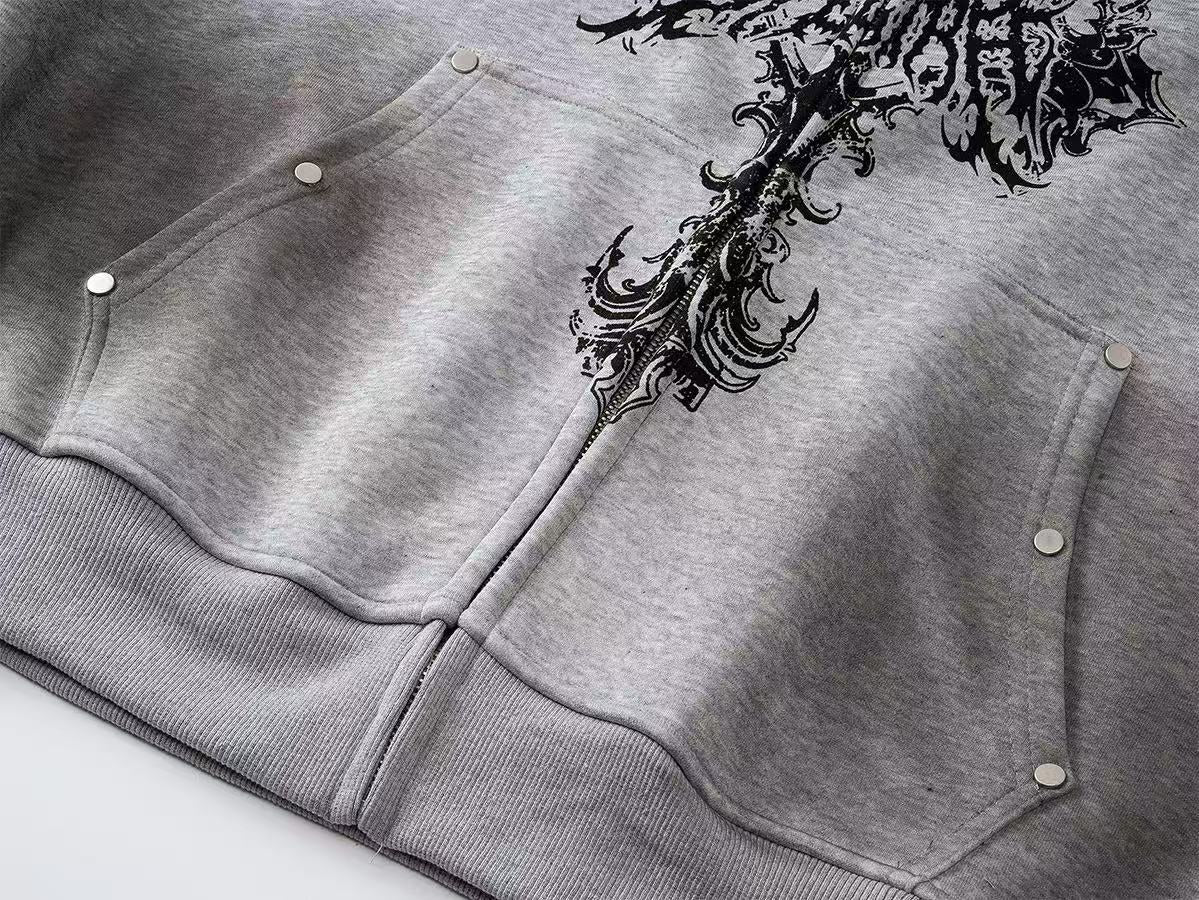 Wasteland Style Dirty Washed Zip-Up Hoodie