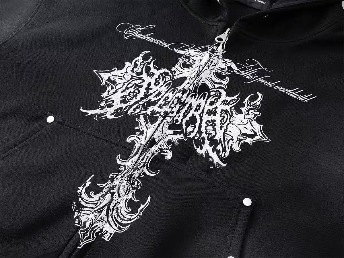 Wasteland Style Dirty Washed Zip-Up Hoodie
