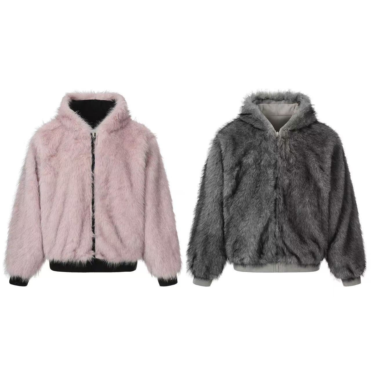 Faux Fur Old-Money Reversible Hooded Coat