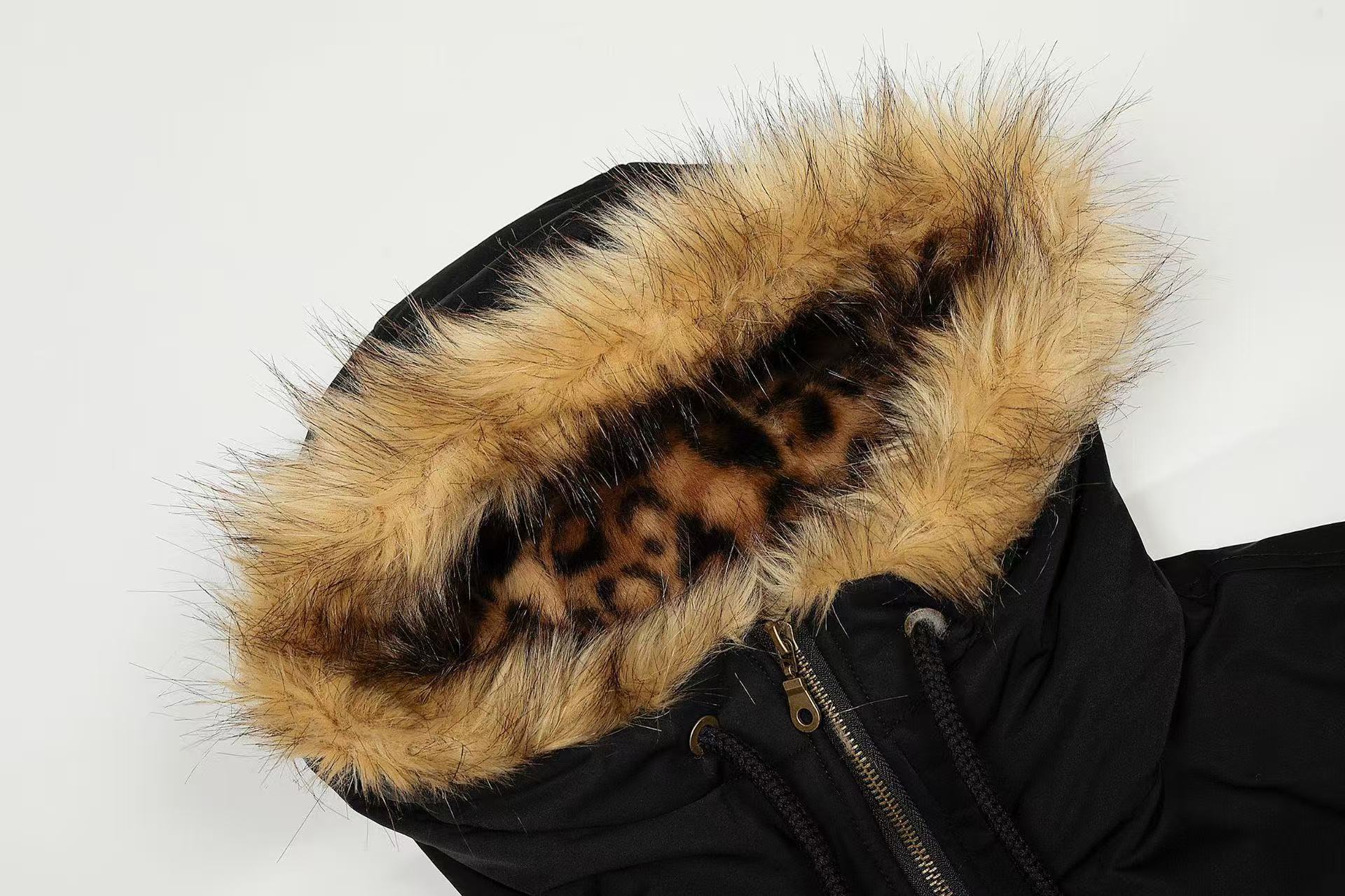 Faux Fur Leopard-Print-Lined Hooded Jacket