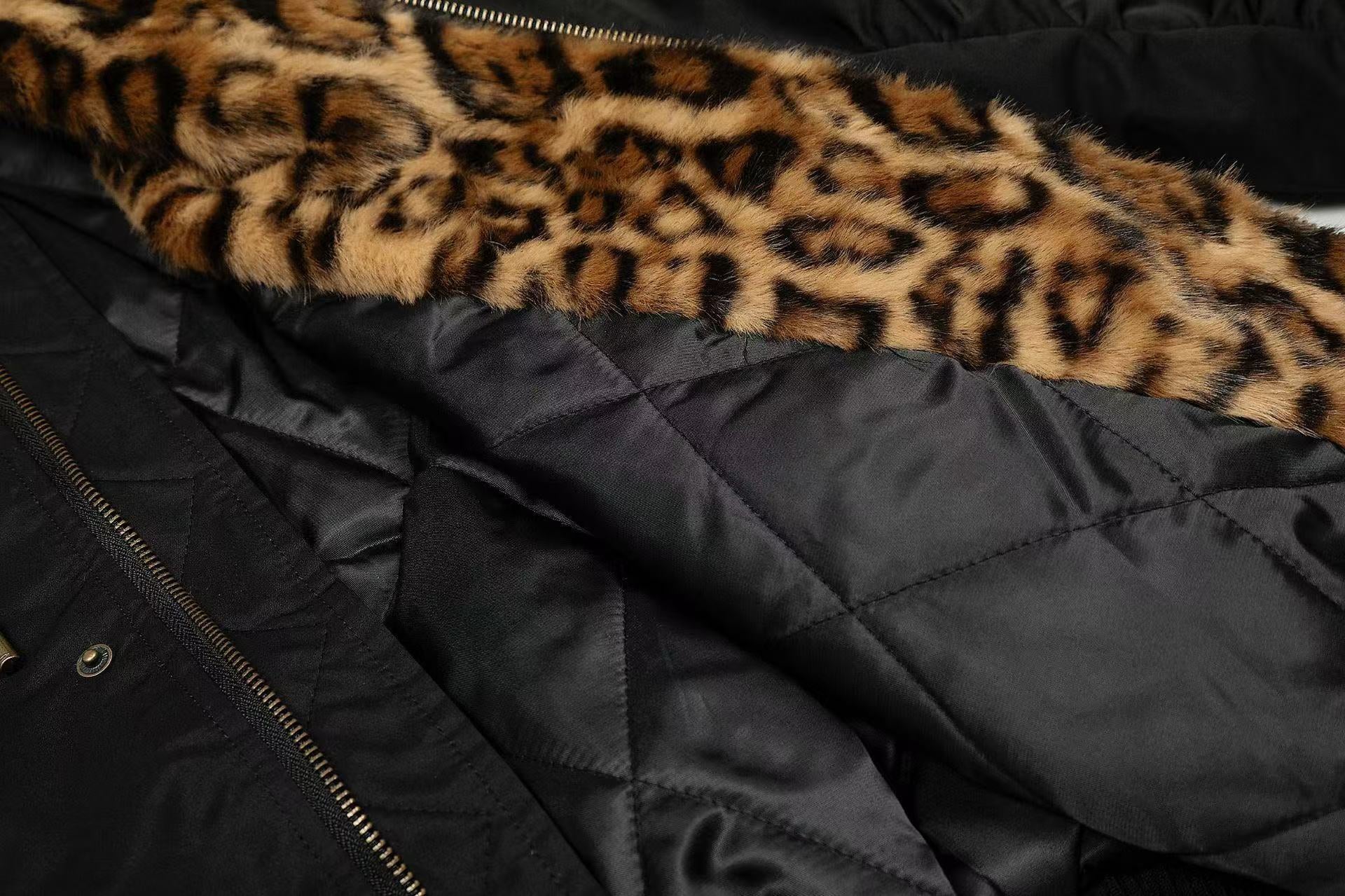 Faux Fur Leopard-Print-Lined Hooded Jacket