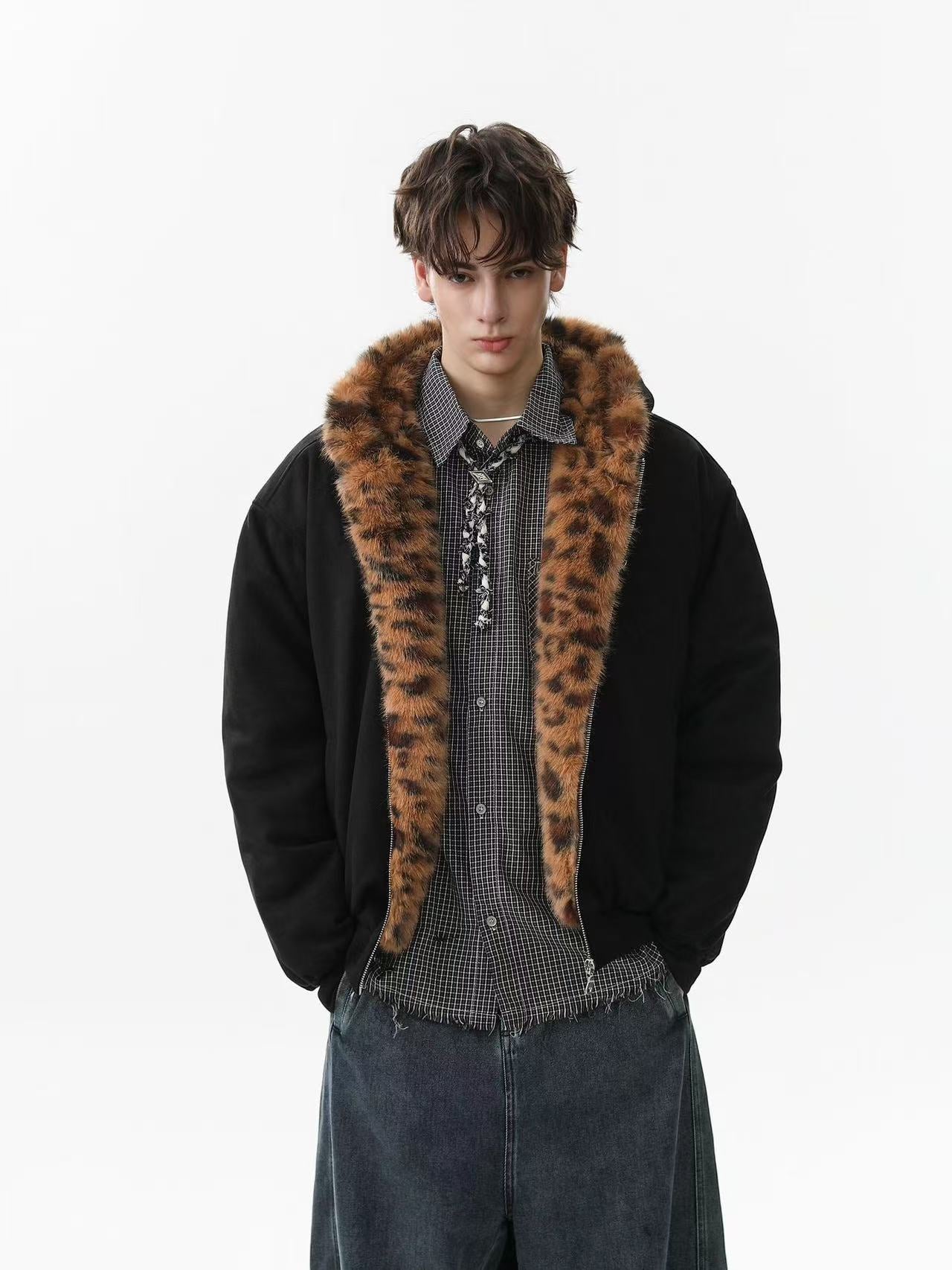 Faux Fur Tiger-Print-Lined Hooded Jacket