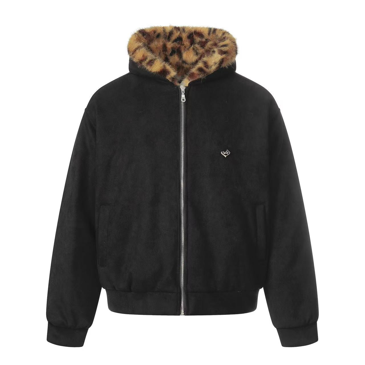 Faux Fur Tiger-Print-Lined Hooded Jacket