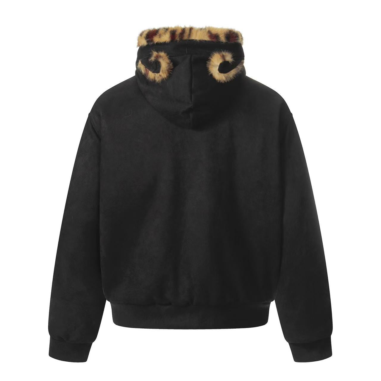 Faux Fur Tiger-Print-Lined Hooded Jacket