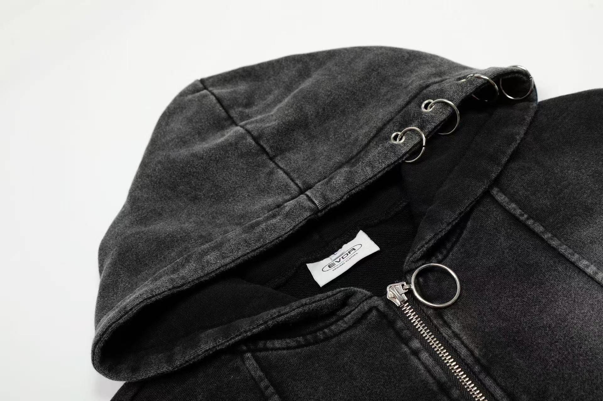 Street Style Dirty Washed Zip-Up Hoodie