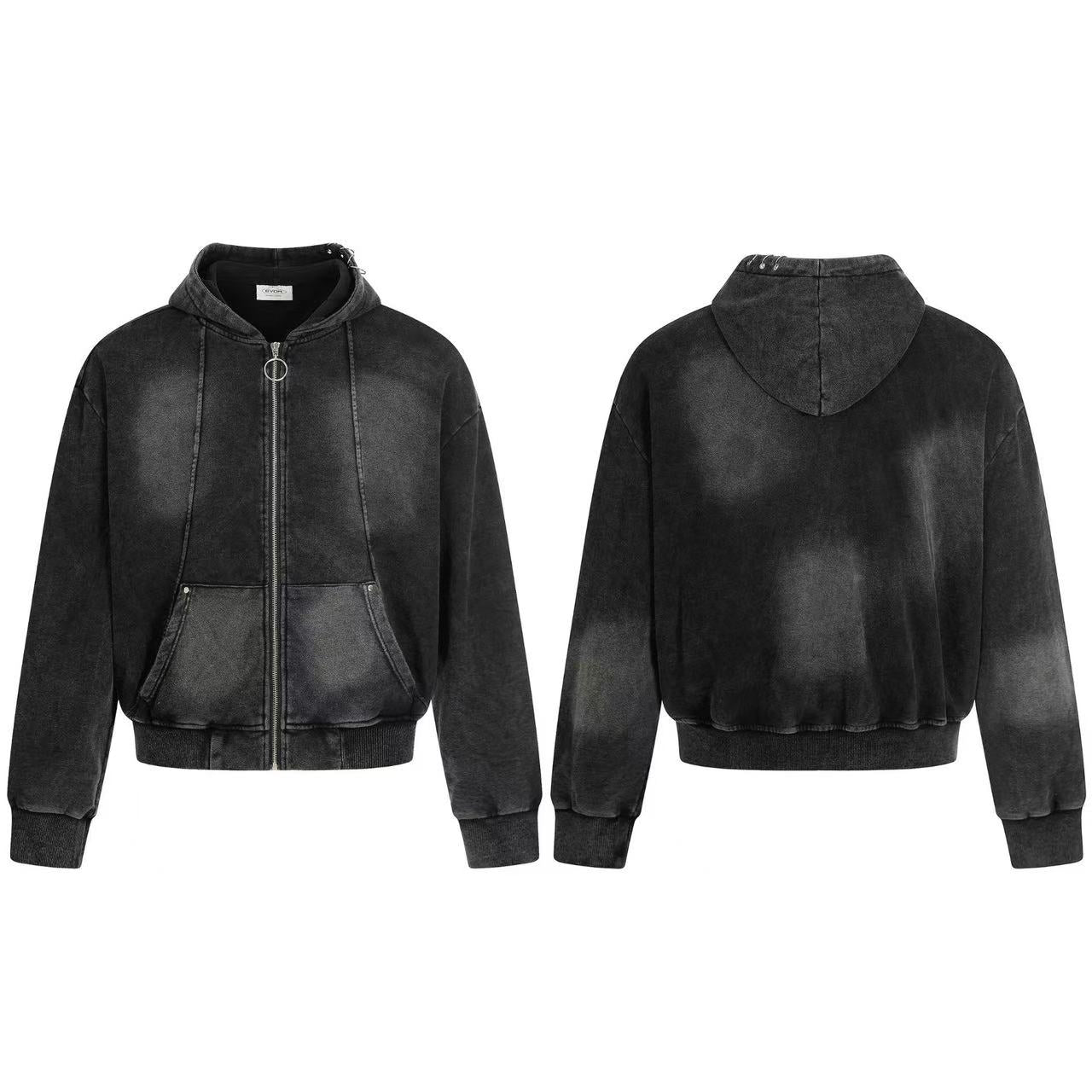Street Style Dirty Washed Zip-Up Hoodie