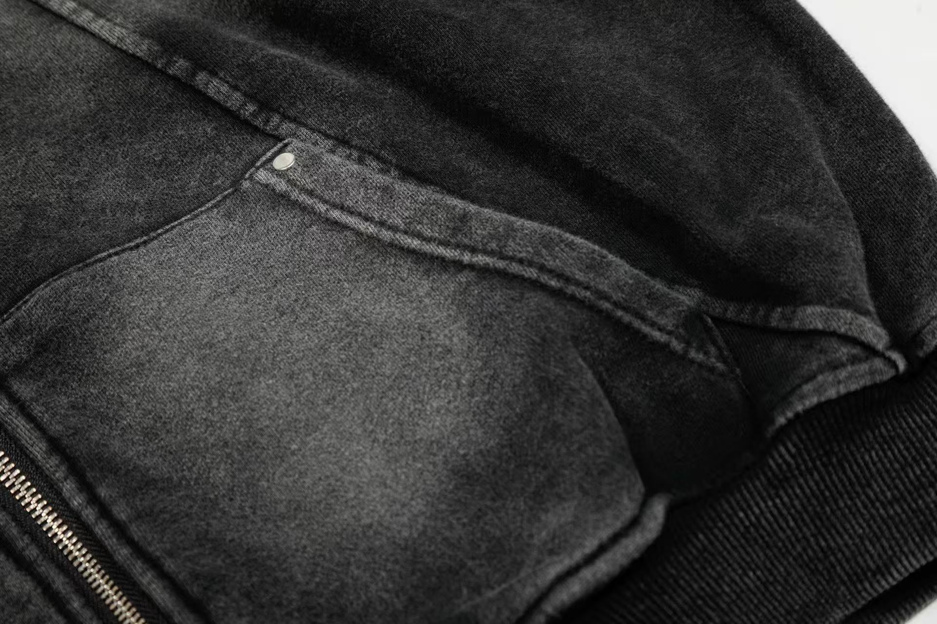 Street Style Dirty Washed Zip-Up Hoodie