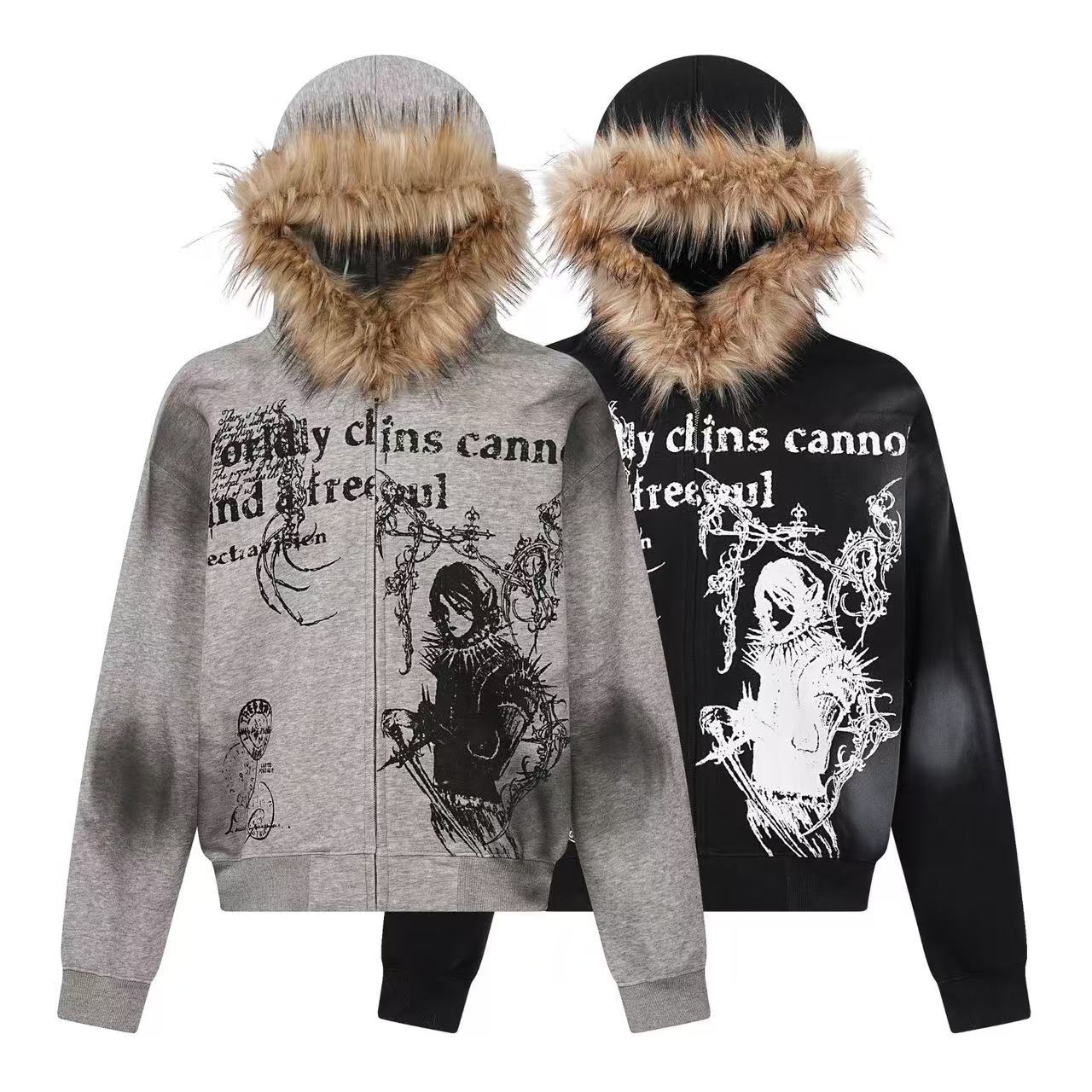 Street Style Retro Printed Zip-Up Hoodie