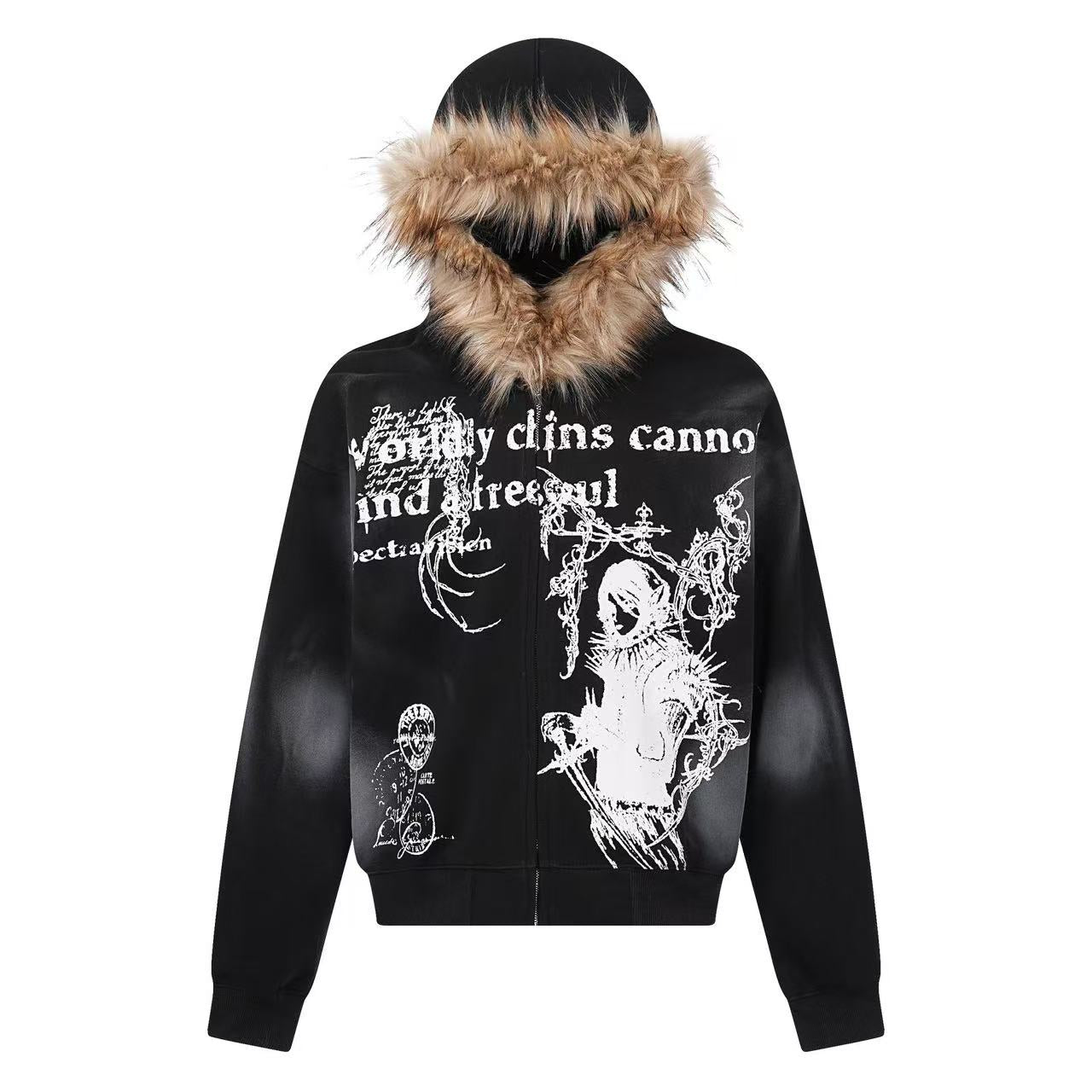 Street Style Retro Printed Zip-Up Hoodie
