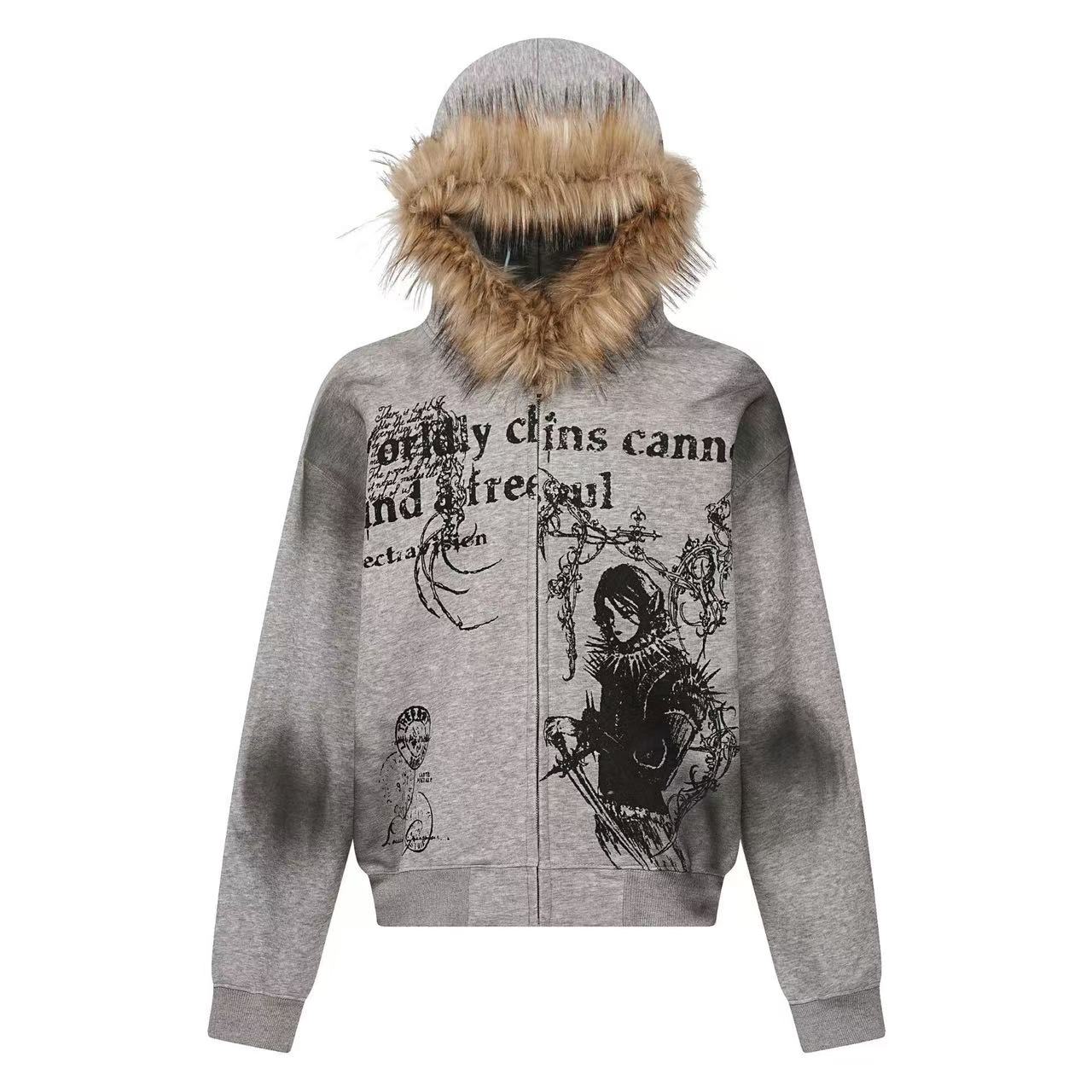 Street Style Retro Printed Zip-Up Hoodie